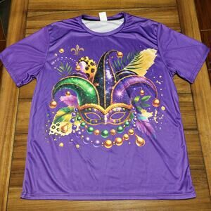 Mardi Gras Purple Unisex Tee Mask w/ Beads - Size XXL*